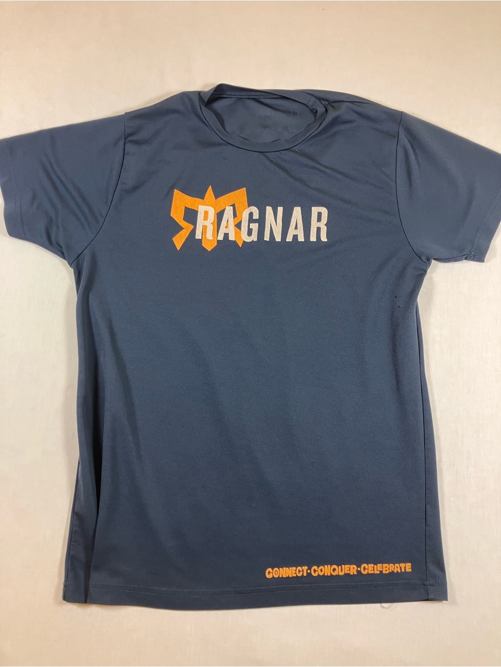 Navy Short Sleeve Logo Tee with Orange Accents